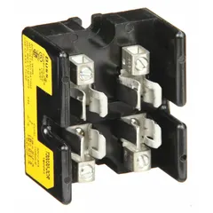 This 2-pole fuse block is designed for UL Class T fuses, rated 300 V AC. It features box lug terminals and a non-indicating open block design. Typical applications include power distribution, panelboards, and control circuits requiring overcurrent protection.