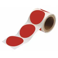 Solid red circle-shaped floor marking tape with no legend, 3 1/2 inches in diameter, 8 mil thick, made from polyester backing. Supplied in a 350-pack. Used to designate safety zones, fire equipment locations, or restricted areas in industrial facilities, supporting visual workplace organization