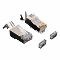 Pass-through RJ45 modular connector for Category 7 cable termination. The pass-through design allows wires to exit the front for easy trimming. Supplied in a 100-pack. Suitable for high-speed data networks requiring up to 600 MHz bandwidth.