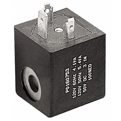 Parker Solenoid Coil: 24V DC, 14°F to 120°F, Plug-In, DIN 43650 Form A, IP65 - Parker Solenoid-Operated Inline Air Control Valve Solenoids