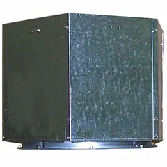 Galvanized steel discharge cap designed for 34-inch diameter tubeaxial fans. Includes a Clam Shell Damper to prevent backdrafts and direct exhaust airflow. Suitable for industrial ventilation, warehouse air circulation, and commercial exhaust systems requiring weather protection and airflow control.