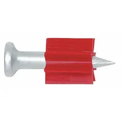 Straight pins for powder-actuated tools, used to fasten materials to concrete or steel. Each pin has a 0.3 in head diameter and 0.15 in shank diameter. Supplied in a 100-pack for high-volume fastening applications.