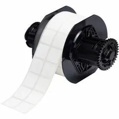 White autoclavable polyester precut label roll, 29/32 in x 29/32 in. Compatible with i3300 printer series and B30-R6400 ribbon. Suitable for durable identification in environments requiring sterilization, such as healthcare, laboratory, and manufacturing settings.