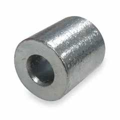 Aluminum alloy stop sleeves for swage installation on 3/32-inch diameter wire rope. Used to terminate or secure rope ends, preventing fraying or slipping in rigging and lifting applications. Supplied in a 50-pack.