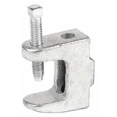 This C-clamp style beam clamp is designed to suspend threaded rod from structural steel beams. Made of electro-galvanized cast iron, it accommodates 1/4 in threaded rod and supports loads up to 250 lb. Suitable for supporting piping, conduit, or ductwork in industrial and commercial installations.