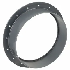 PVC flange adapter designed for 12-inch duct diameter, with a 16-inch overall length and a 12 3/8-inch flange inner diameter. Used to connect ductwork to flanged fittings or equipment in low-pressure ventilation and fume exhaust systems, providing a secure joint for moving air or gases.