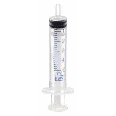 HENKE-JECT 3-Part Disposable Syringe: 5 mL Capacity - mL, Luer Slip, Polypropylene - Luer Slip Syringes