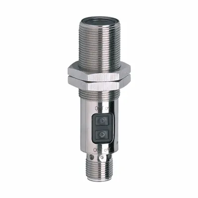 IFM Photoelectric Sensor Receiver: M18 Threaded, Built-in Connector, 4 - Pin M12 Connector - Cylindrical Receivers & Transmitters with Connectors