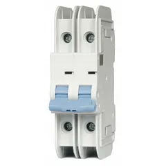 B-curve, 2-pole miniature circuit breaker for DIN rail mounting, UL489 listed. Rated 32 A, 240V AC with 10kA interrupting capacity, and 125V DC. Lug terminal connection. Suitable for overload and short-circuit protection in branch circuits and control panels.