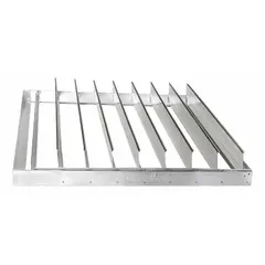 This universal-mount backdraft damper is designed for 62-inch nominal duct diameter and prevents reverse airflow in ventilation systems. It features double-panel, flat blade construction with vertical airflow direction and horizontal mounting position. Maximum air velocity is 2000 fpm. Suitable for industrial exhaust and intake applications.