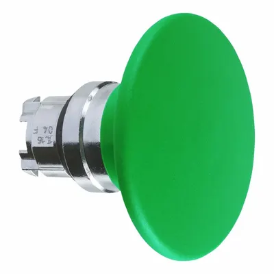 SCHNEIDER Mushroom Head Push Button: Green, 22 mm Mounting Size, Metallic - Mushroom-Head Push-Button Operators
