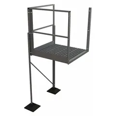 Aluminum rooftop turn platform with 8.5 ft overall height and 500 lb load capacity. Silver finish. Provides a stable elevated work surface for maneuvering equipment and materials on rooftops in industrial settings.