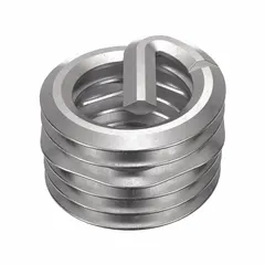 Screw-locking tangless helical insert for repairing or reinforcing tapped threads in metal. Features 1/4"-28 fine thread, plain finish, 18-8 material grade, and tensile strength of 200,000 to 250,000 psi. Suitable for industrial maintenance, machining, and assembly applications. Supplied in a 100-piece pack.