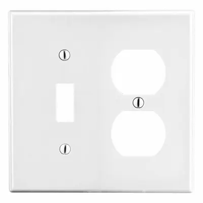 HUBBELL Wall Plate: Combo, 2 Gang, White - Combination Wall Plates
