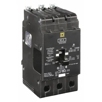 SQUARE D Miniature Circuit Breaker: 90 A, 277/480V AC, Three Phase, 18kA at 277/480V AC - EDB & EGB Series, Bolt-On Square D Miniature Circuit Breakers