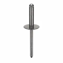 Open-end inch blind rivet with 0.183" diameter, 2 1/8" overall length, and 51/64" body length. Large flange distributes load over a wider area, suitable for fastening thin or soft materials where only one-sided access is available. Supplied in a 250-piece pack.