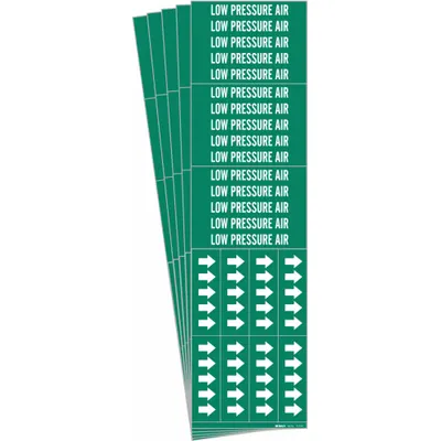 BRADY Pipe Marker: Low Pressure Air, Green, White, Fits 3/4 in and Smaller Pipe O.D. - Low Pressure Air Adhesive Pipe Markers