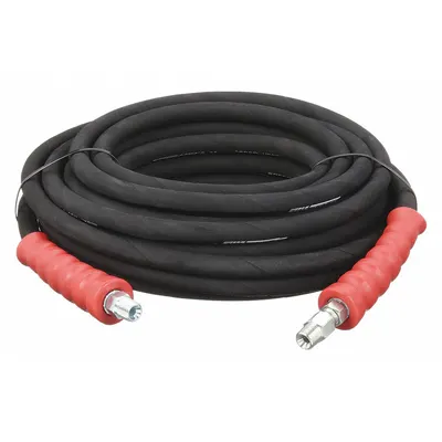 SPEEDAIRE Pressure Washer Hose: 3/8 in ID, 50 ft Lg, Rubber, Black, 3/8 in x 3/8 in Fitting Size - Sewer Hoses