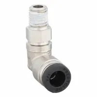 PARKER Push-Fit Elbow Fitting: 1/4 in OD x 1/16 in Pipe Size, Push-to-Connect x MNPTF, Brass, Silver (MPN W169PLP-4-1)