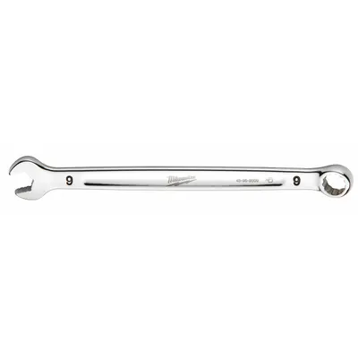 MILWAUKEE Combination Wrench: Chrome Vanadium Steel, Chrome, 9 mm Head Size - Metric 12-Point Combination Wrenches