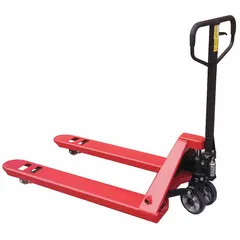 This Dayton pallet jack is designed for quiet operation in material handling environments. It has a 4400 lb capacity, 48 in long by 27 in wide fixed steel forks, and a 14 in width between forks. Suitable for moving palletized loads in warehouses and distribution centers.