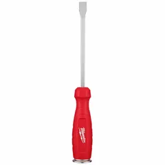 This non-sparking screwdriver-handle pry bar is designed for prying and demolition tasks in environments where sparks could ignite flammable materials. It features a chisel end and a Wrench-Ready Shank for added torque. Overall length is 11 in, with a bar width and end width of 1/2 in.