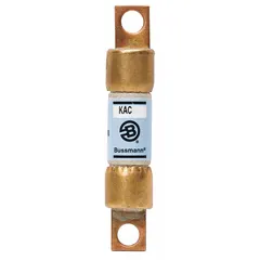 The BUSSMANN KAC-25 is a fast-acting, non-indicating bolt-on fuse rated for 25 A at 600 V AC. Designed for AC-only circuits, it provides overcurrent protection for semiconductor devices in power supplies, drives, and industrial equipment.