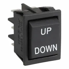 Rocker switch for controlling electric wire rope hoists. Used to operate hoist functions such as lifting and lowering loads in industrial environments like warehouses, factories, and construction sites. Manufacturer part number EW-24.