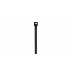 Black nylon cable ties, 14.6 inches in length, sold in packs of 50. Suitable for bundling and securing wires, cables, and hoses in industrial, commercial, and outdoor applications. Rated for outdoor use with UV resistance.