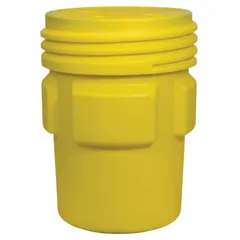 This 95-gallon HDPE overpack drum features a screw-on lid and open head, designed for secondary containment of hazardous materials. It carries UN ratings 1H2/X300/S for both solids and liquids, with an unlined interior and no coating. Suitable for overpacking leaking or damaged drums during storage, transport, or spill response.