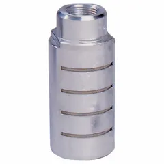 Pneumatic exhaust muffler with 1 1/4 in NPT connection, 2 1/2 in hex size, and maximum operating pressure of 300 psi. Constructed with stainless steel element. Used to reduce noise from compressed air exhaust ports on valves, cylinders, and other pneumatic equipment.