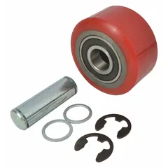 This load roller kit is a replacement accessory for Dayton platform lift trucks. It supports and guides the load during lifting operations. The kit is red and is intended for use with specific Dayton models.