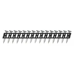 Collated concrete nails with a 39/50 in overall length, flat smooth shank, and diamond point. Supplied in a 1,000-count pack. Used for fastening materials to concrete, masonry, or block walls in construction and general building applications.