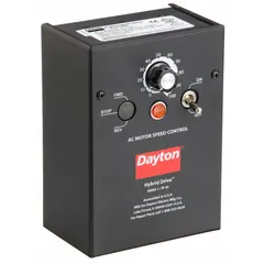 This Dayton Hybrid Drive converts single-phase input to three-phase output, enabling operation of three-phase motors from single-phase power. It supports 1 hp with a maximum output current of 3.6 A. Suitable for variable speed control in applications such as conveyors, pumps, and fans. Color: Black/Blue/Gray.