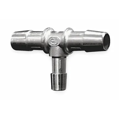 ELDON JAMES Barbed Tee: Barbed, 5/8 in ID x 5/8 in ID x 3/8 in ID Fitting Size - Stainless Steel Barbed Tube Fittings