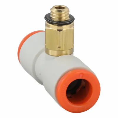 SMC Polybutylene & Brass Tube Tee Fitting, 1/4 in Pipe, #10-32 Thread, White - Polybutylene & Brass Tube Fittings