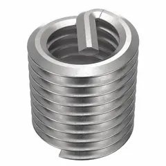 Screw-locking tanged helical insert for repairing or reinforcing threads in metal. Features 1/4"-28 fine thread, right-hand direction, 18-8 material with 200,000 to 250,000 psi tensile strength. Plain finish, 100-piece pack. Compatible with STI tap size 1/4"-28.