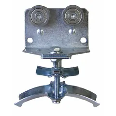 Steel intermediate trolley designed for festoon systems on C-Rail tracks. Accommodates round cables with a diameter range of 0.95 in to 1.25 in. Features steel wheels and an overall length of 5.79 in. Used to support and guide cables in industrial crane and hoist applications.