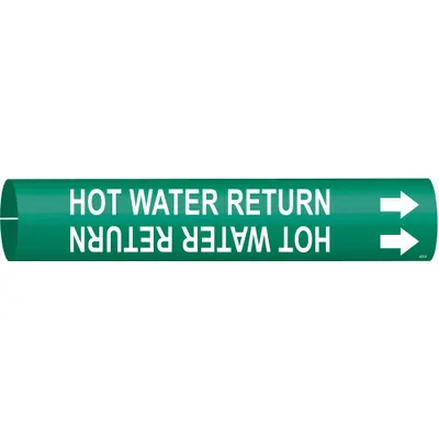 BRADY Pipe Marker: Hot Water Return, Green, White, Fits 1 1/2 to 2 3/8 in Pipe O.D. - Hot Water Return Snap-On Pipe Markers