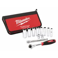 MILWAUKEE Socket Wrench Set: 3/8 in Drive, 12 Piece, 6-Point, Metric, 10 mm to 19 mm (MPN 48-22-9001)