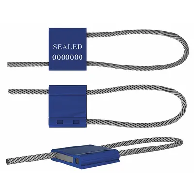 UNIVERSEAL Cable Seals: Blue, Steel, 12 in Cable Lg, 3/16 in Cable Dia, Sequential - Adjustable-Length Cable Seals