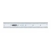 INSIZE Rigid Rule: 7126-12, 12 in, 0.04 in Thick, 1/16 in (Back)/1/64 in (Front), Chrome, Black, SAE