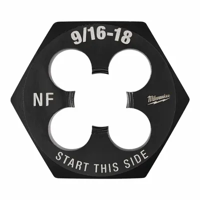 MILWAUKEE Hex Threading Die: 9/16"-18 UNF, 1 7/16 in Hex Wd - Solid Hex Rethreading Dies