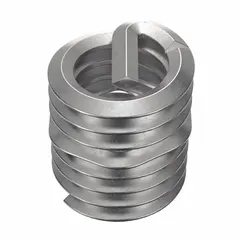 Screw-locking tanged helical insert for repairing or reinforcing threads in metal. Features 5/16"-18 coarse right-hand thread, 18-8 stainless steel construction, and tensile strength of 200,000 to 250,000 psi. Plain finish, supplied in a 500-piece pack. Requires 5/16"-18 STI tap for installation.