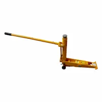 Steel-bodied forklift jack with handle lifting actuator. Load capacity 7.5 tons, minimum lift 2 1/4 in, maximum lift 16 19/32 in. Used for lifting heavy forklifts and industrial equipment during maintenance and tire changes