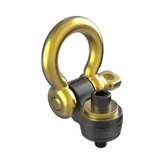 This hoist ring is designed for lifting operations requiring multi-directional load handling, such as die flipping in stamping presses or heavy equipment rigging. Constructed from black oxide-coated steel with a 1 1/4"-7 thread size, it has a maximum capacity of 12,000 lb.