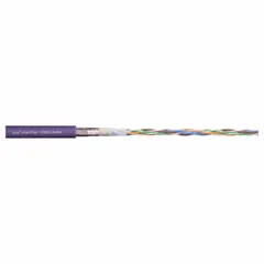Shielded continuous-flexing bus drop cable for CAN-Bus systems. Features (4) 24 AWG conductors. Minimum bend radius factor of 4 x OD for fixed installations and 6 x OD for flexible applications. Suitable for use in cable carriers or moving machinery where constant flexing occurs.