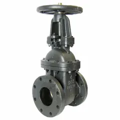 Cast iron outside screw and yoke (OS&Y) gate valve with wheel operator. Features a cast iron wedge and bonnet. Used for on/off flow control in water, oil, and gas piping systems where full flow or tight shut-off is required.