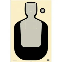 Paper silhouette target for scoring and qualification at shooting ranges. Measures 35 inches high by 23 inches wide. Gray color. Pack of 100.