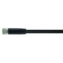 Single-ended cordset with a black PUR jacket, M8 female straight connector on one end and bare wire on the other. 4 pins, 24 AWG wire size, 3 m cable length. Rated IP66K for protection against high-pressure washdowns. Suitable for connecting sensors or actuators in industrial automation applications requiring resistance to oils and abrasion.
